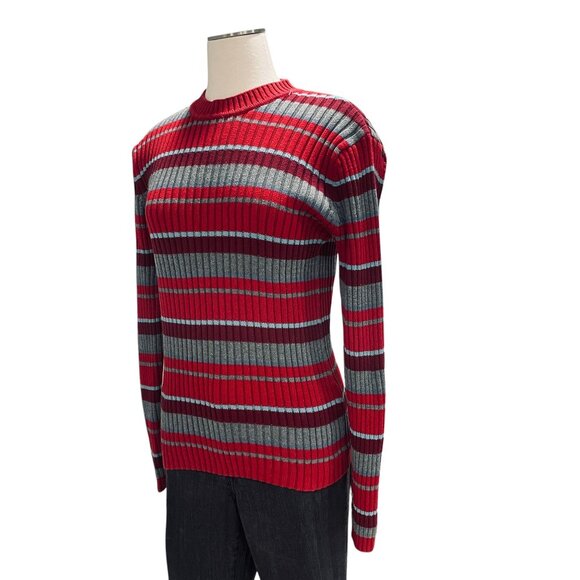 LOGG Striped Knit Sweater Womens Small Red Gray Ribbed Pullover Fall Winter Cozy - Picture 7 of 8